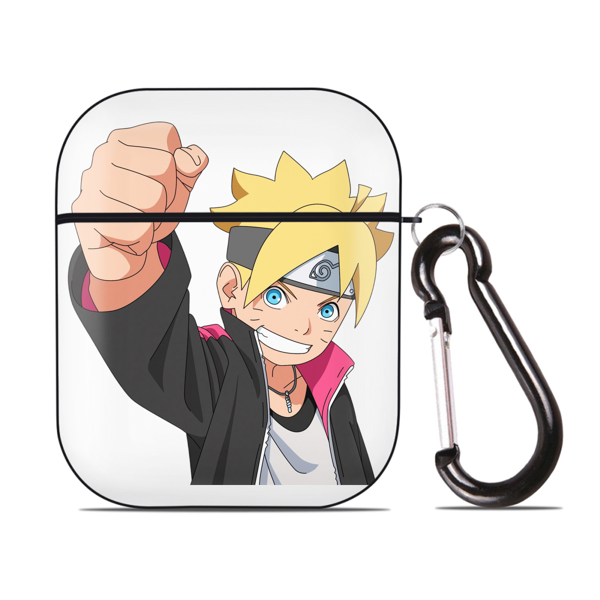 （画像用） NARUTO -ナルト- うずまき ボルト Uzumaki Boruto AirPods 第2世代保護ケース ハードシェル ブラック 耐衝撃・防指紋・カラビナ付き