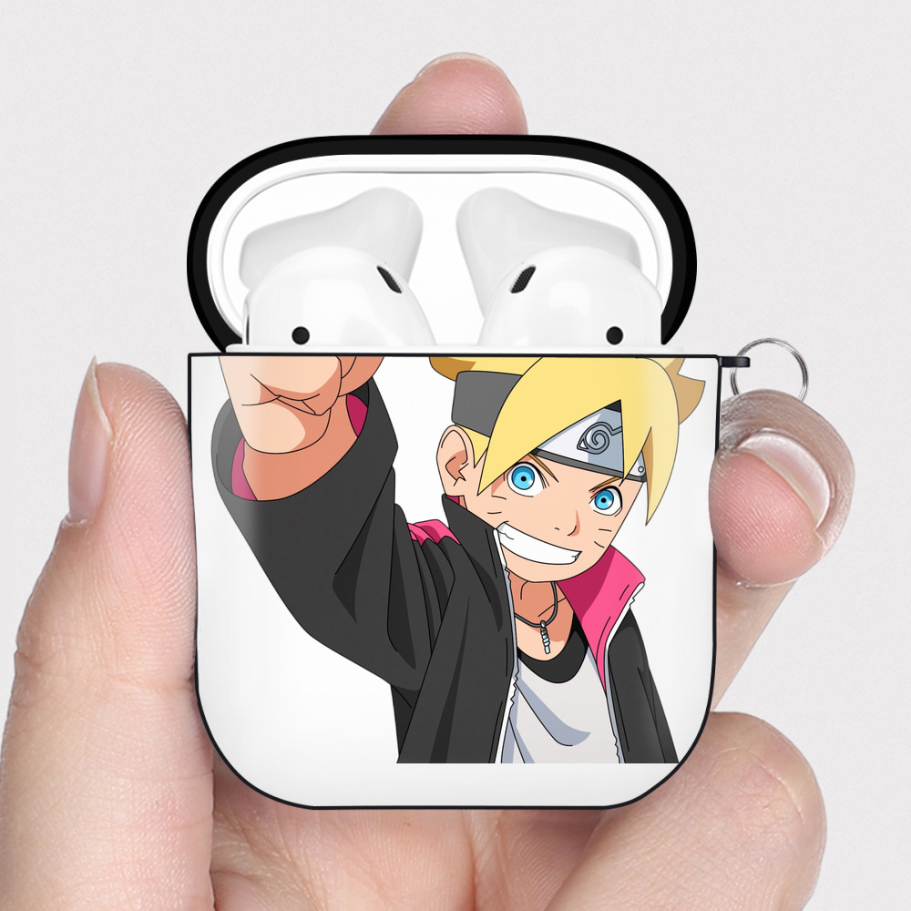 （画像用） NARUTO -ナルト- うずまき ボルト Uzumaki Boruto AirPods 第2世代保護ケース ハードシェル ブラック 耐衝撃・防指紋・カラビナ付き
