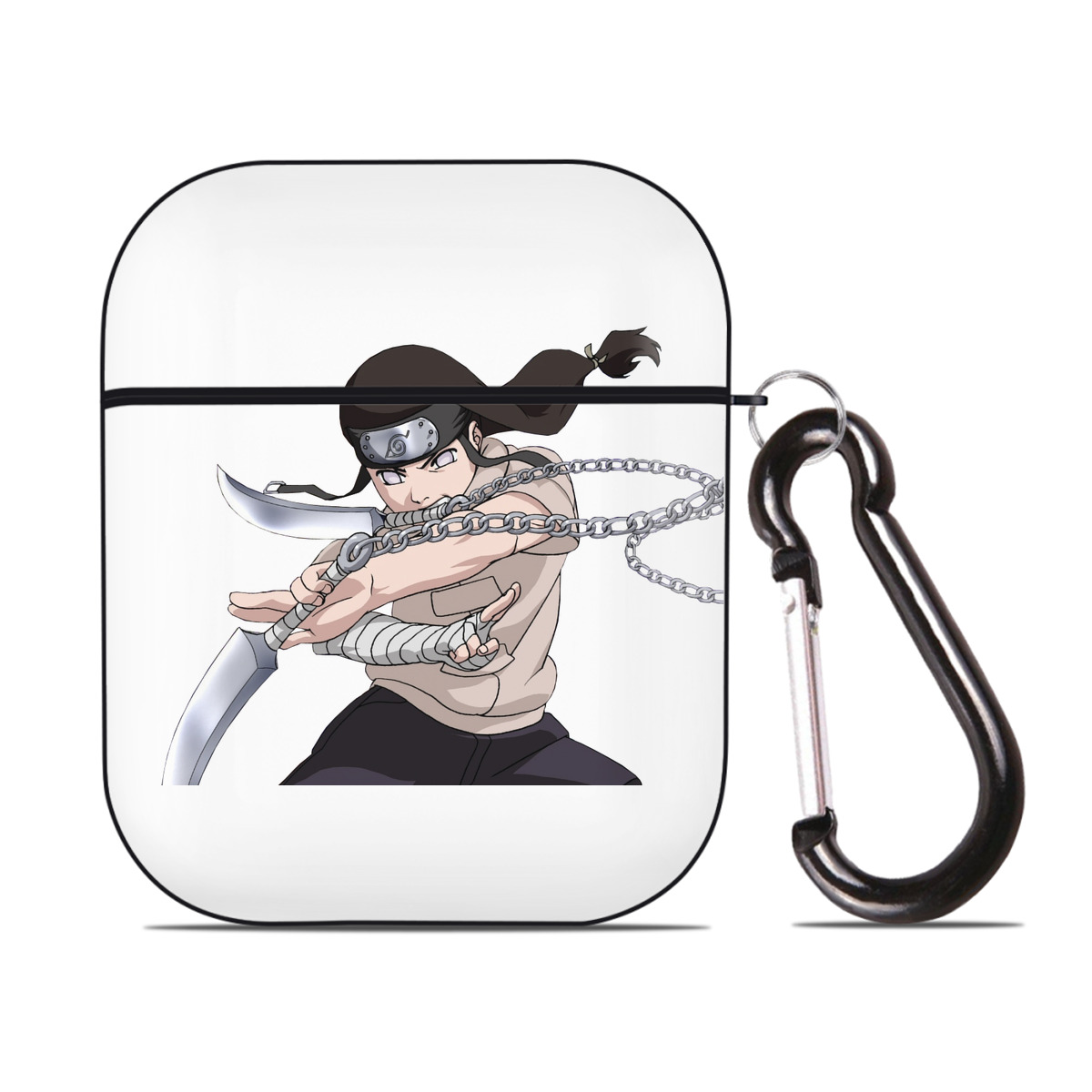 （画像用） NARUTO -ナルト- 日向ネジ Hyūga Neji AirPods 第2世代保護ケース ハードシェル ブラック 耐衝撃・防指紋・カラビナ付き