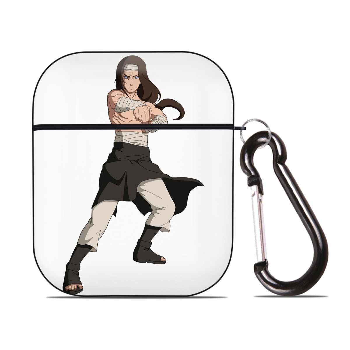（画像用） NARUTO -ナルト- 日向ネジ Hyūga Neji AirPods 第2世代保護ケース ハードシェル ブラック 耐衝撃・防指紋・カラビナ付き