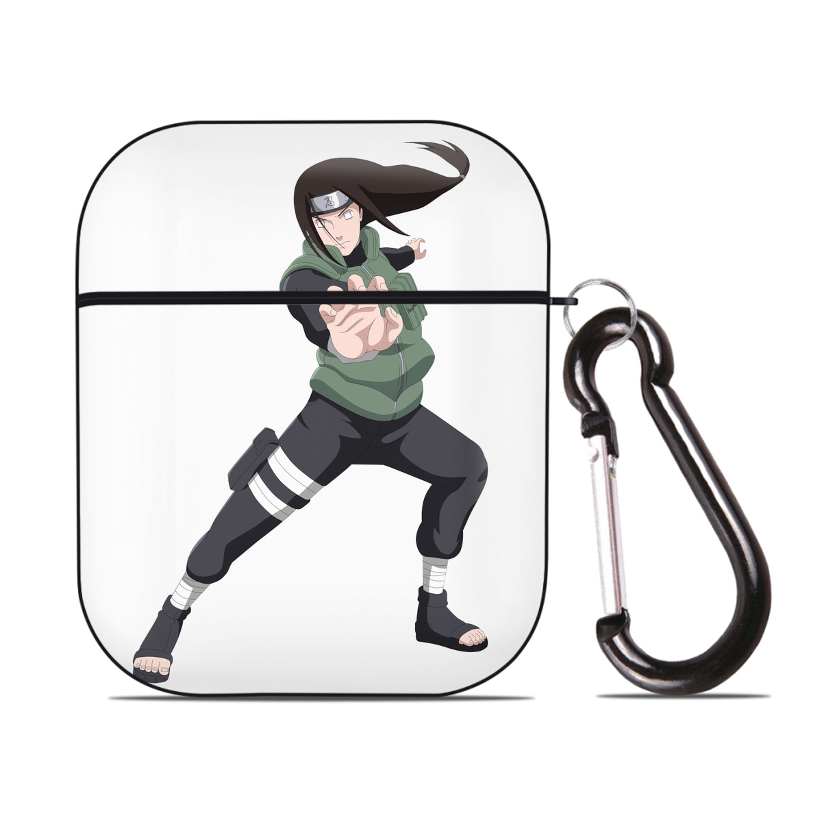 （画像用） NARUTO -ナルト- 日向ネジ Hyūga Neji AirPods 第2世代保護ケース ハードシェル ブラック 耐衝撃・防指紋・カラビナ付き