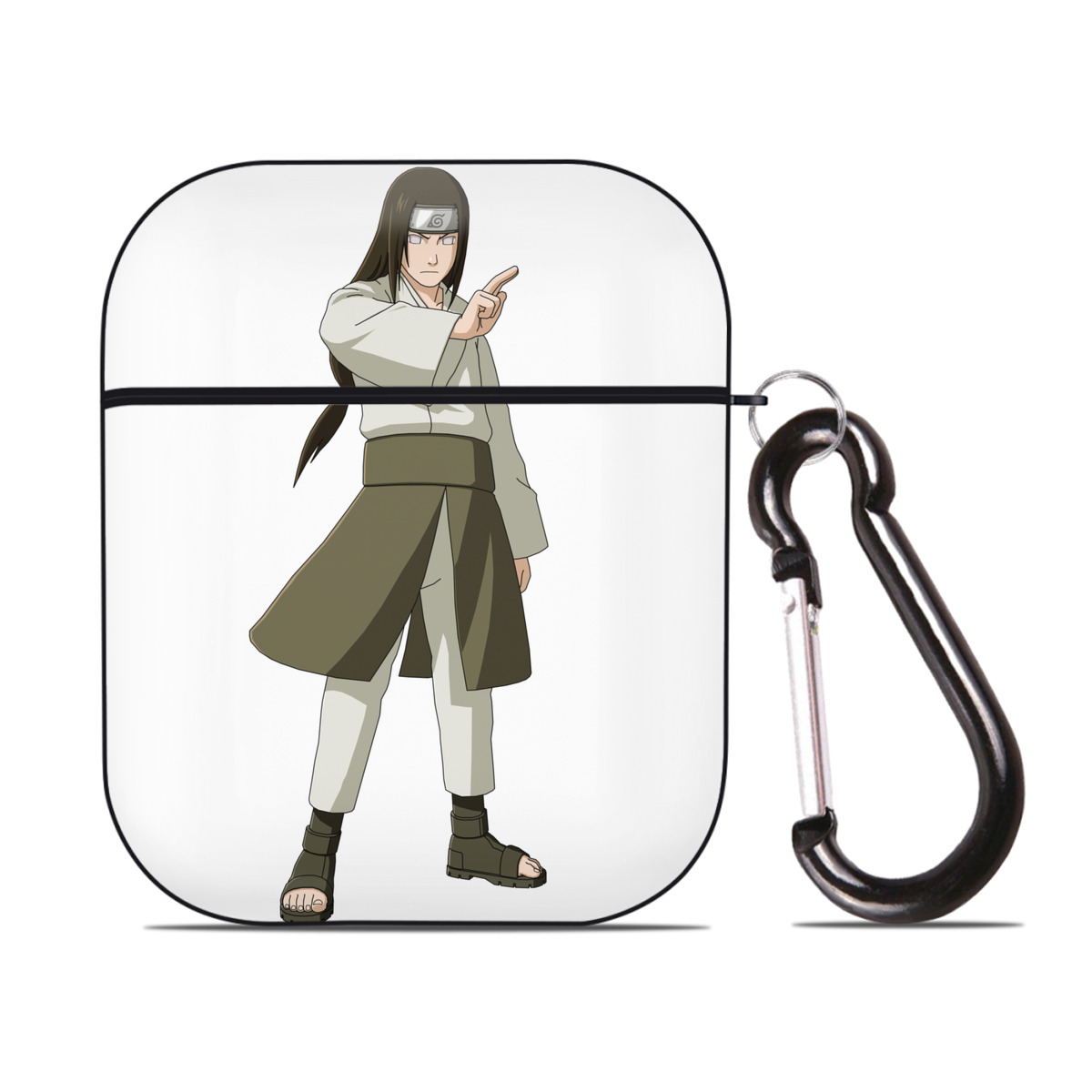 （画像用） NARUTO -ナルト- 日向ネジ Hyūga Neji AirPods 第2世代保護ケース ハードシェル ブラック 耐衝撃・防指紋・カラビナ付き