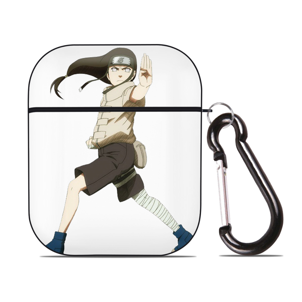（画像用） NARUTO -ナルト- 日向ネジ Hyūga Neji AirPods 第2世代保護ケース ハードシェル ブラック 耐衝撃・防指紋・カラビナ付き