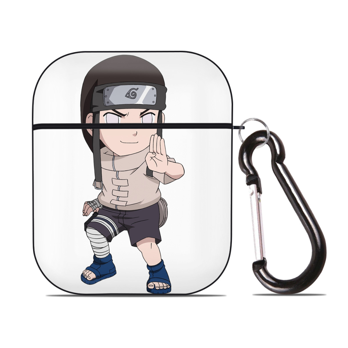 （画像用） NARUTO -ナルト- 日向ネジ Hyūga Neji AirPods 第2世代保護ケース ハードシェル ブラック 耐衝撃・防指紋・カラビナ付き