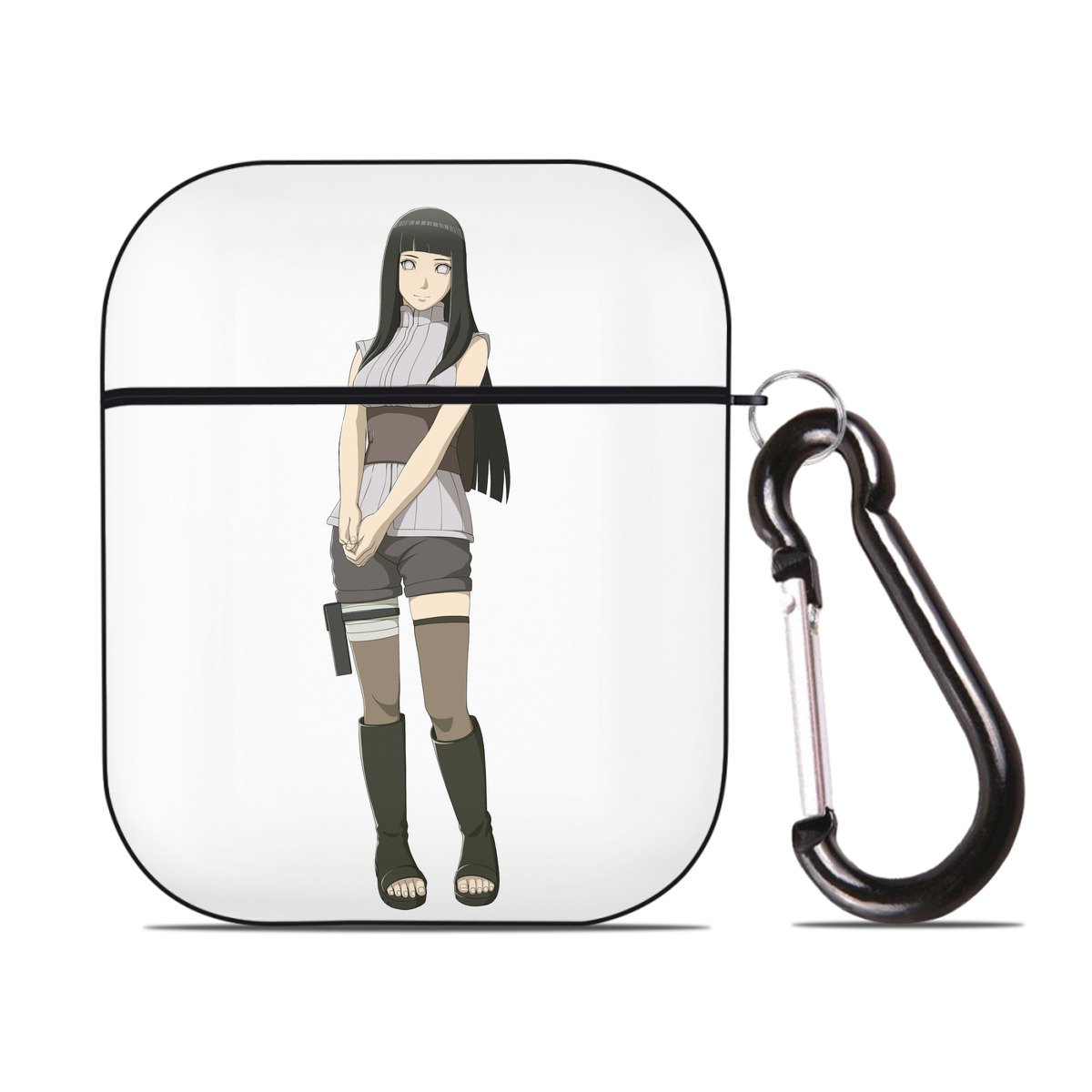 （画像用） NARUTO -ナルト- 日向ヒナタ Hyūga Hinata AirPods 第2世代保護ケース ハードシェル ブラック 耐衝撃・防指紋・カラビナ付き