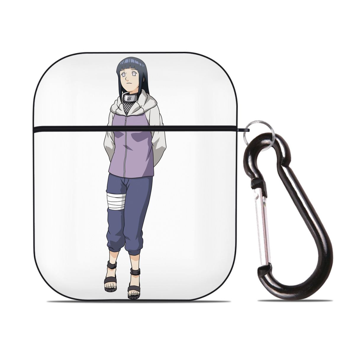 （画像用） NARUTO -ナルト- 日向ヒナタ Hyūga Hinata AirPods 第2世代保護ケース ハードシェル ブラック 耐衝撃・防指紋・カラビナ付き