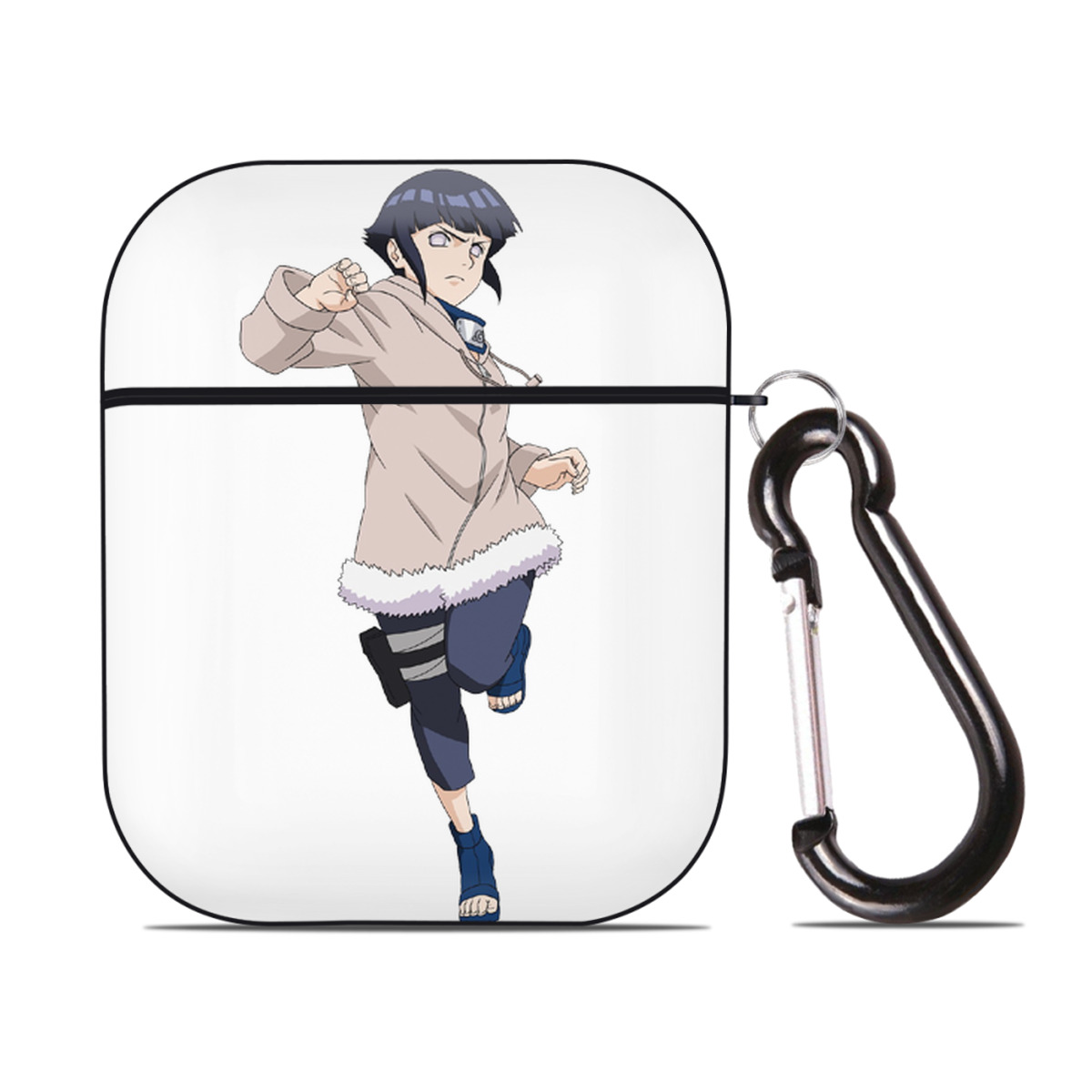 （画像用） NARUTO -ナルト- 日向ヒナタ Hyūga Hinata AirPods 第2世代保護ケース ハードシェル ブラック 耐衝撃・防指紋・カラビナ付き