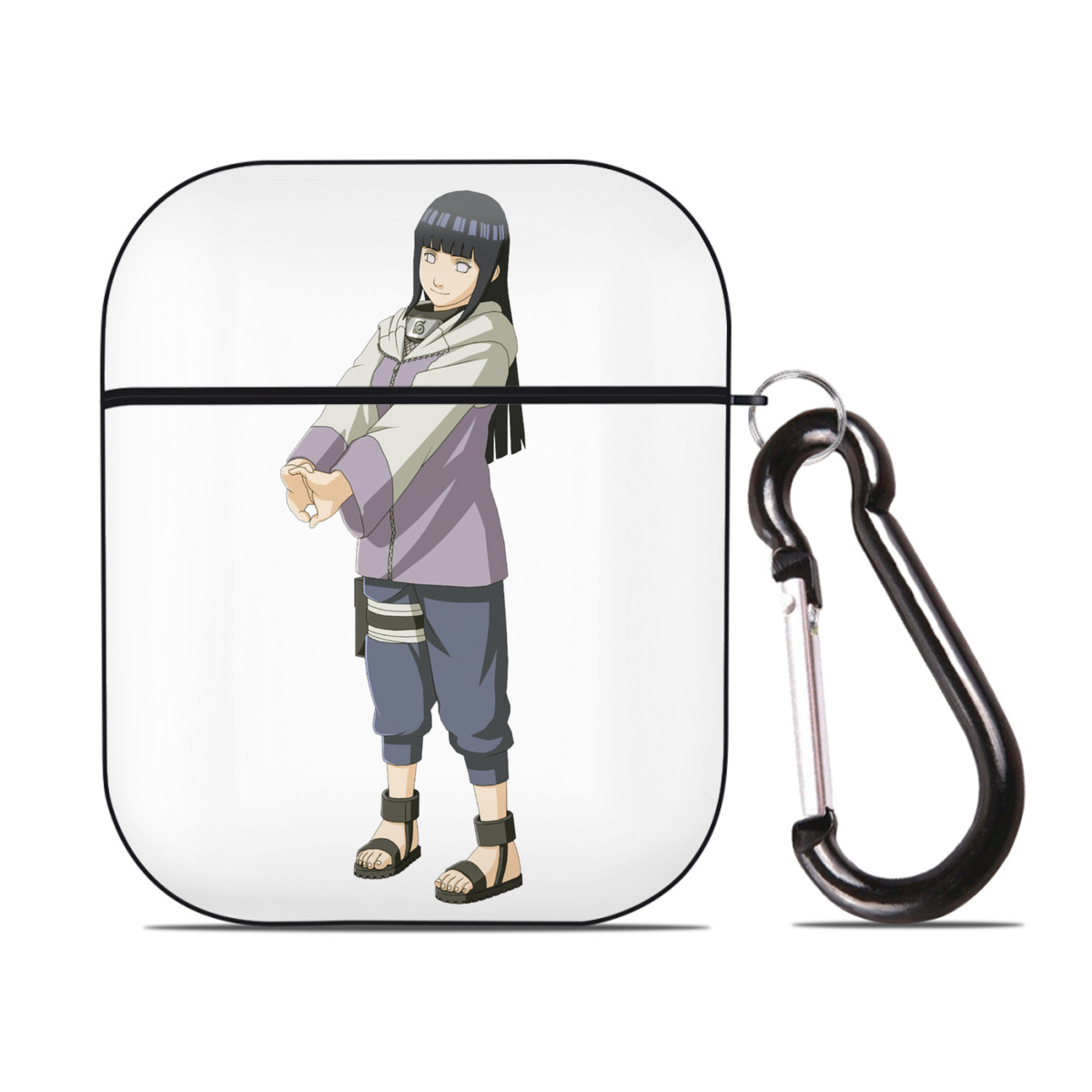 （画像用） NARUTO -ナルト- 日向ヒナタ Hyūga Hinata AirPods 第2世代保護ケース ハードシェル ブラック 耐衝撃・防指紋・カラビナ付き