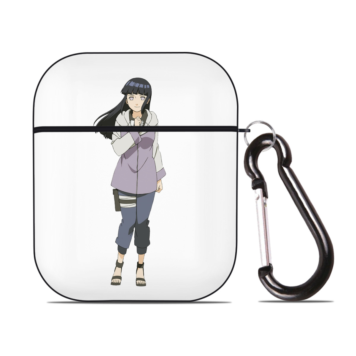 （画像用） NARUTO -ナルト- 日向ヒナタ Hyūga Hinata AirPods 第2世代保護ケース ハードシェル ブラック 耐衝撃・防指紋・カラビナ付き