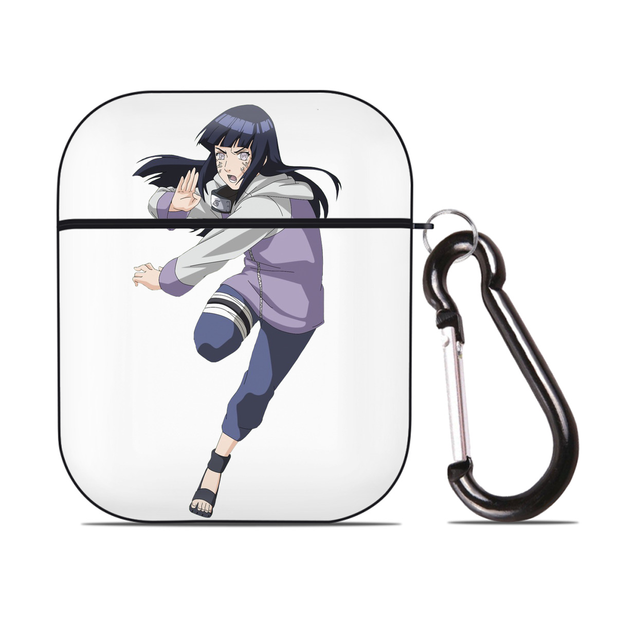 （画像用） NARUTO -ナルト- 日向ヒナタ Hyūga Hinata AirPods 第2世代保護ケース ハードシェル ブラック 耐衝撃・防指紋・カラビナ付き
