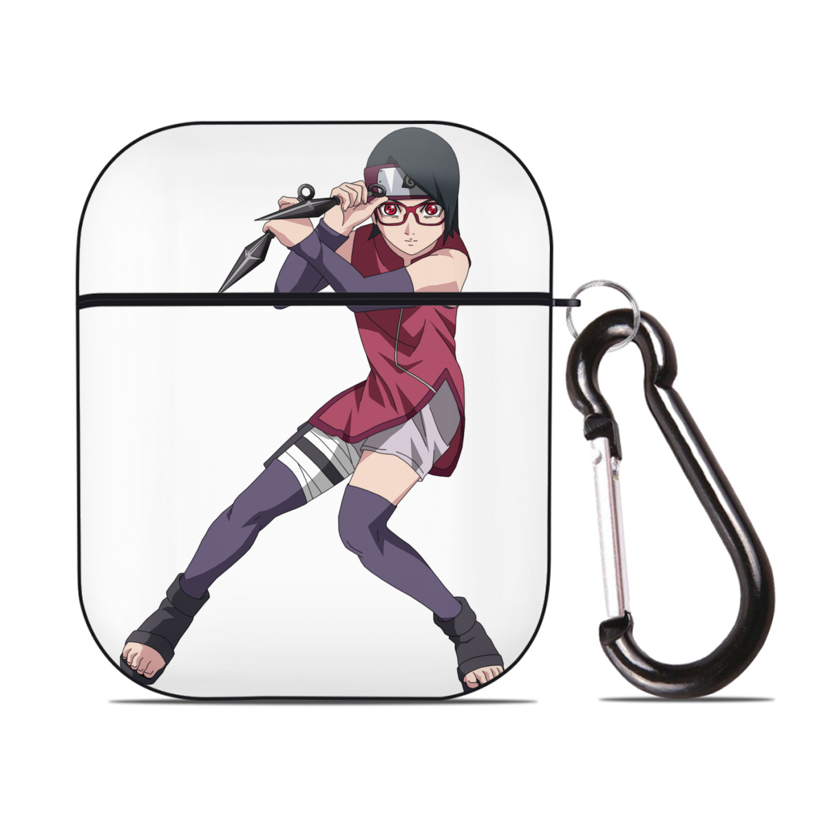 （画像用） NARUTO -ナルト- うちは サラダ Uchiha Sarada AirPods 第2世代保護ケース ハードシェル ブラック 耐衝撃・防指紋・カラビナ付き