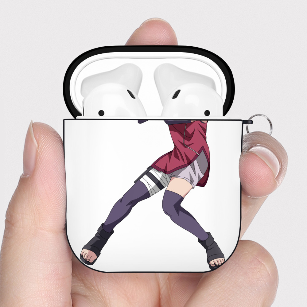 （画像用） NARUTO -ナルト- うちは サラダ Uchiha Sarada AirPods 第2世代保護ケース ハードシェル ブラック 耐衝撃・防指紋・カラビナ付き