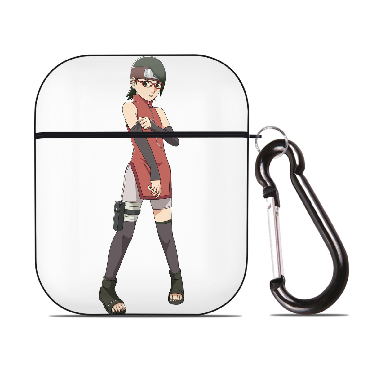 （画像用） NARUTO -ナルト- うちは サラダ Uchiha Sarada AirPods 第2世代保護ケース ハードシェル ブラック 耐衝撃・防指紋・カラビナ付き