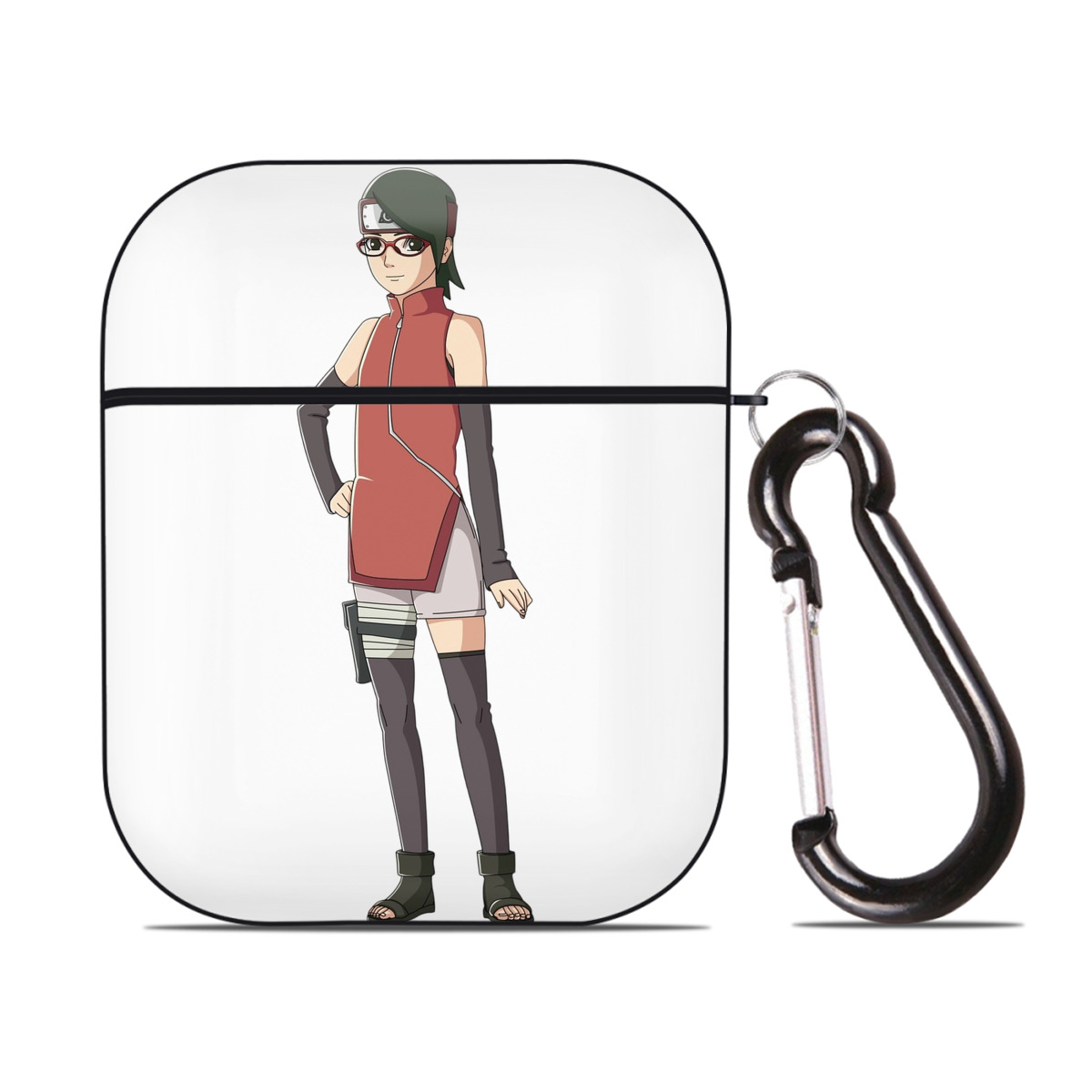 （画像用） NARUTO -ナルト- うちは サラダ Uchiha Sarada AirPods 第2世代保護ケース ハードシェル ブラック 耐衝撃・防指紋・カラビナ付き