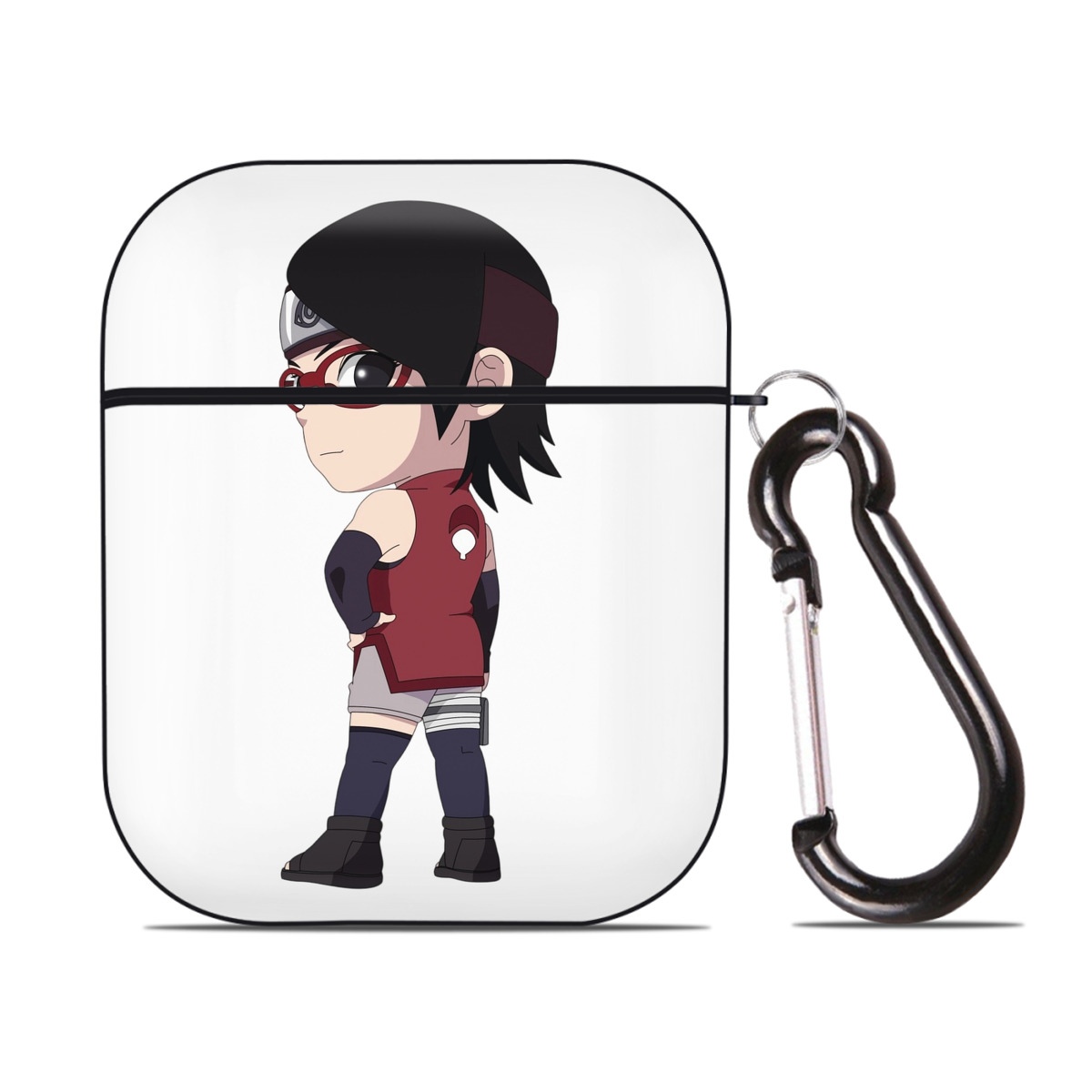 （画像用） NARUTO -ナルト- うちは サラダ Uchiha Sarada AirPods 第2世代保護ケース ハードシェル ブラック 耐衝撃・防指紋・カラビナ付き