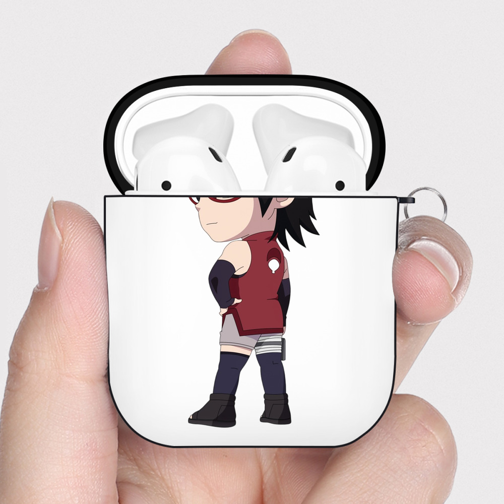 （画像用） NARUTO -ナルト- うちは サラダ Uchiha Sarada AirPods 第2世代保護ケース ハードシェル ブラック 耐衝撃・防指紋・カラビナ付き