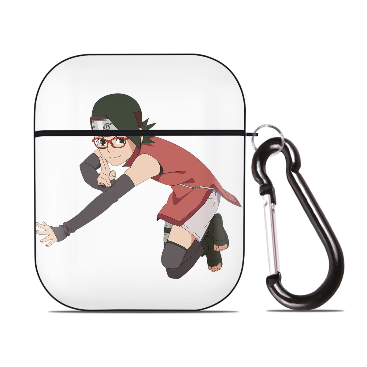 （画像用） NARUTO -ナルト- うちは サラダ Uchiha Sarada AirPods 第2世代保護ケース ハードシェル ブラック 耐衝撃・防指紋・カラビナ付き
