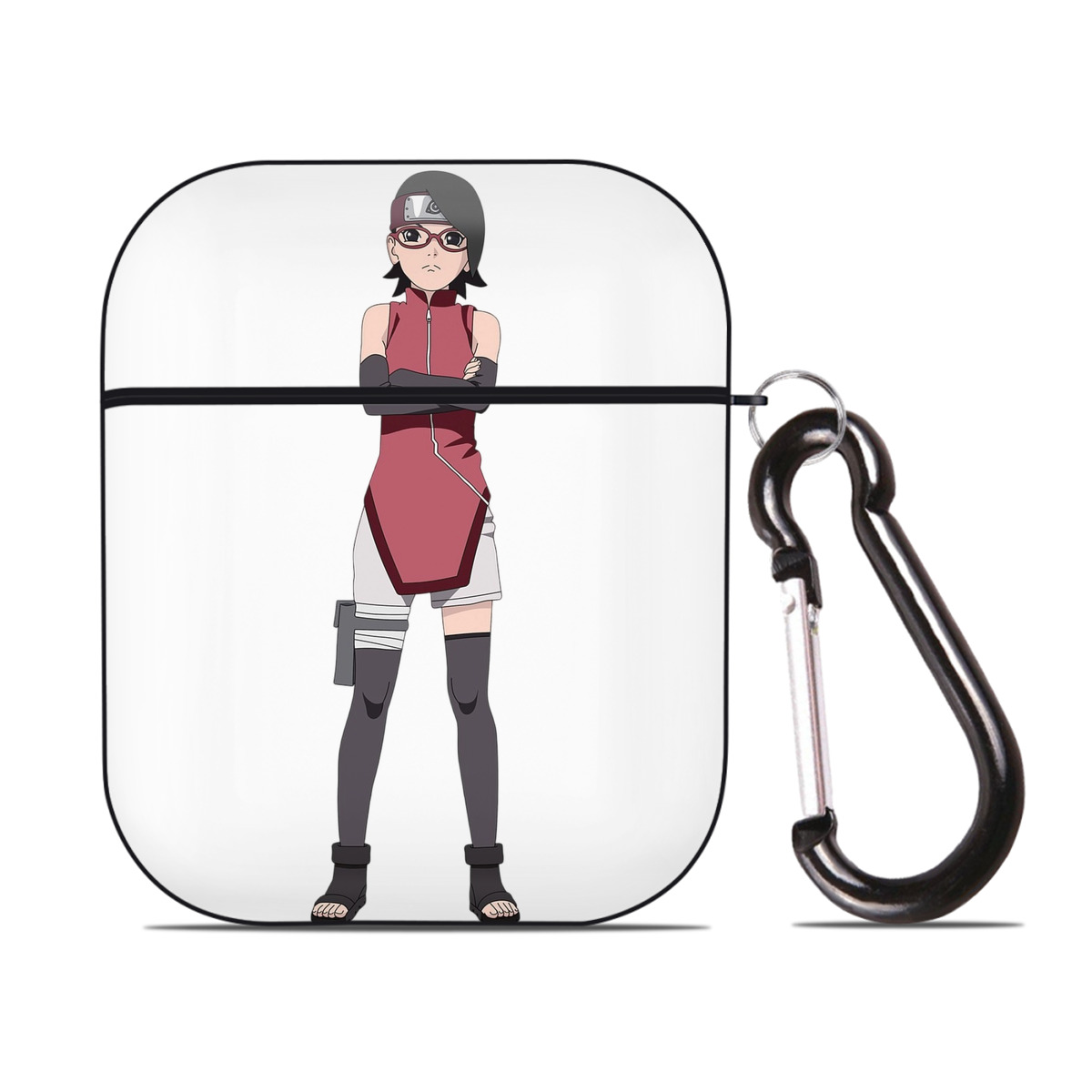 （画像用） NARUTO -ナルト- うちは サラダ Uchiha Sarada AirPods 第2世代保護ケース ハードシェル ブラック 耐衝撃・防指紋・カラビナ付き
