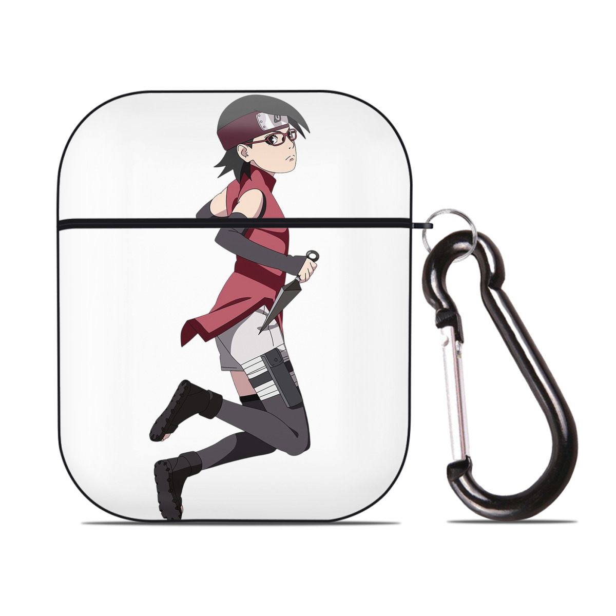 （画像用） NARUTO -ナルト- うちは サラダ Uchiha Sarada AirPods 第2世代保護ケース ハードシェル ブラック 耐衝撃・防指紋・カラビナ付き