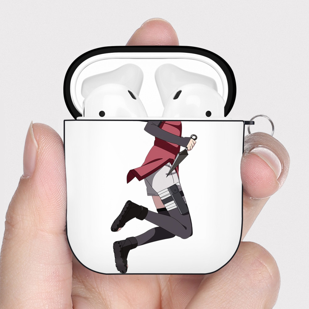 （画像用） NARUTO -ナルト- うちは サラダ Uchiha Sarada AirPods 第2世代保護ケース ハードシェル ブラック 耐衝撃・防指紋・カラビナ付き
