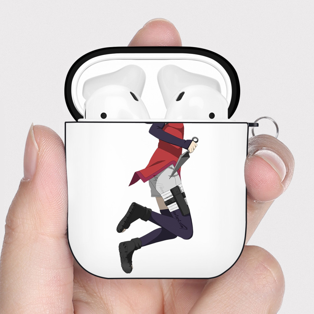 （画像用） NARUTO -ナルト- うちは サラダ Uchiha Sarada AirPods 第2世代保護ケース ハードシェル ブラック 耐衝撃・防指紋・カラビナ付き