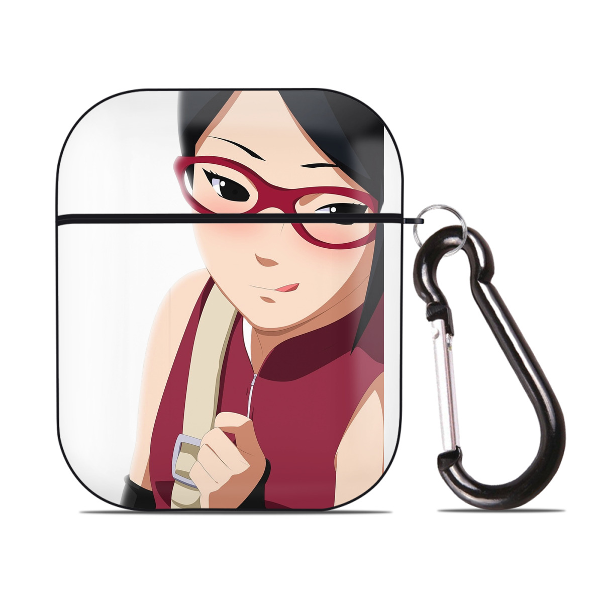 （画像用） NARUTO -ナルト- うちは サラダ Uchiha Sarada AirPods 第2世代保護ケース ハードシェル ブラック 耐衝撃・防指紋・カラビナ付き