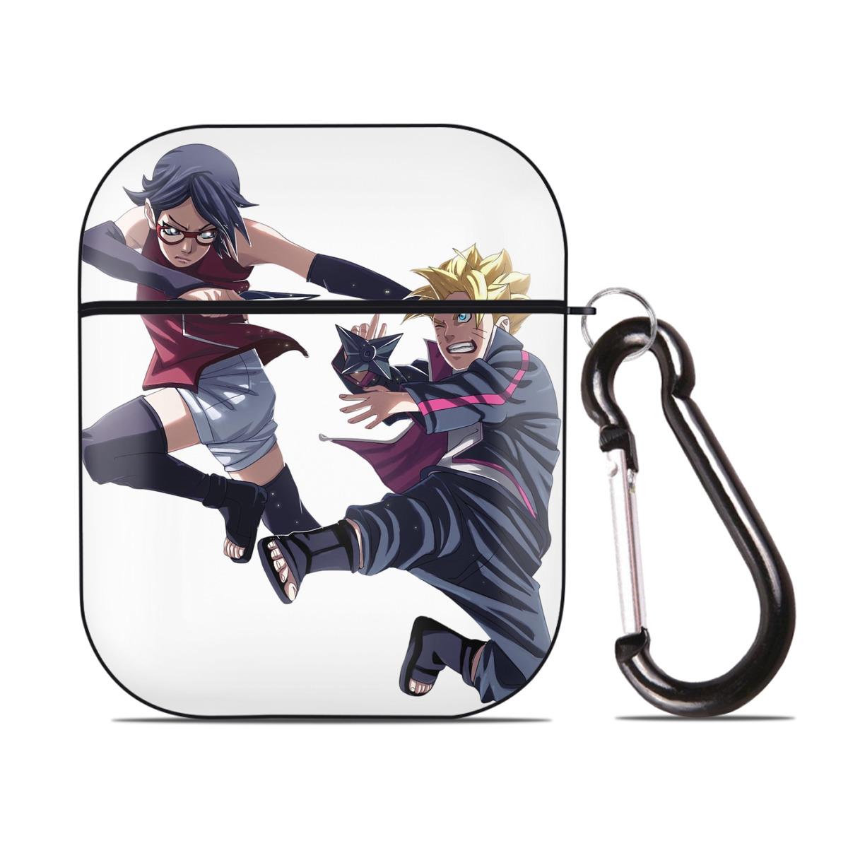 （画像用） NARUTO -ナルト- うちは サラダ Uchiha Sarada AirPods 第2世代保護ケース ハードシェル ブラック 耐衝撃・防指紋・カラビナ付き