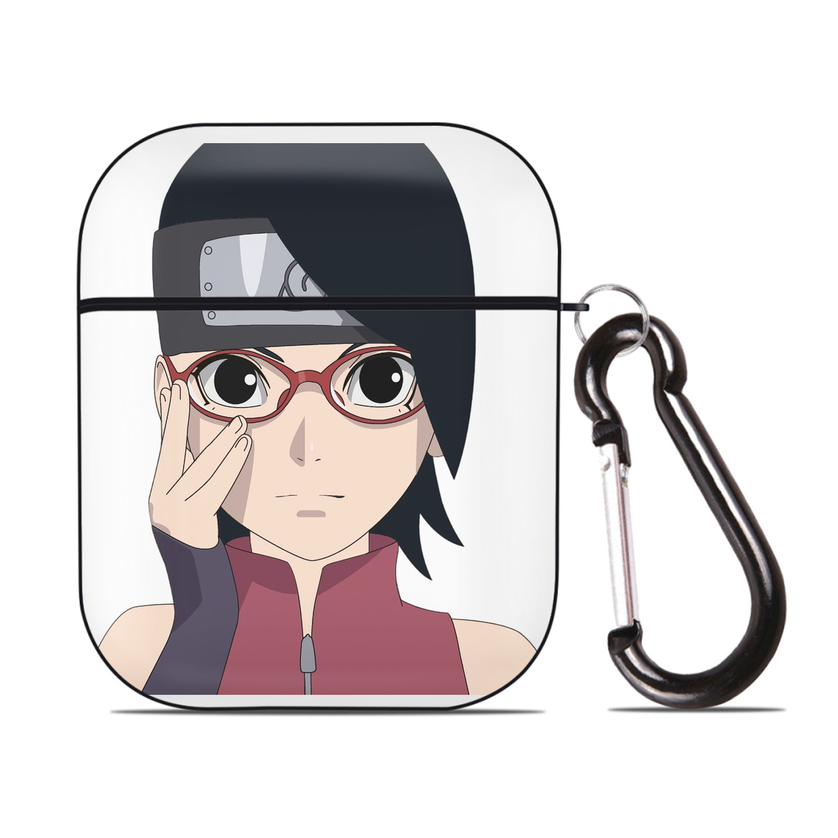 （画像用） NARUTO -ナルト- うちは サラダ Uchiha Sarada AirPods 第2世代保護ケース ハードシェル ブラック 耐衝撃・防指紋・カラビナ付き