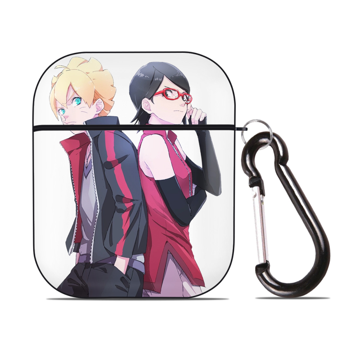 （画像用） NARUTO -ナルト- うちは サラダ Uchiha Sarada AirPods 第2世代保護ケース ハードシェル ブラック 耐衝撃・防指紋・カラビナ付き