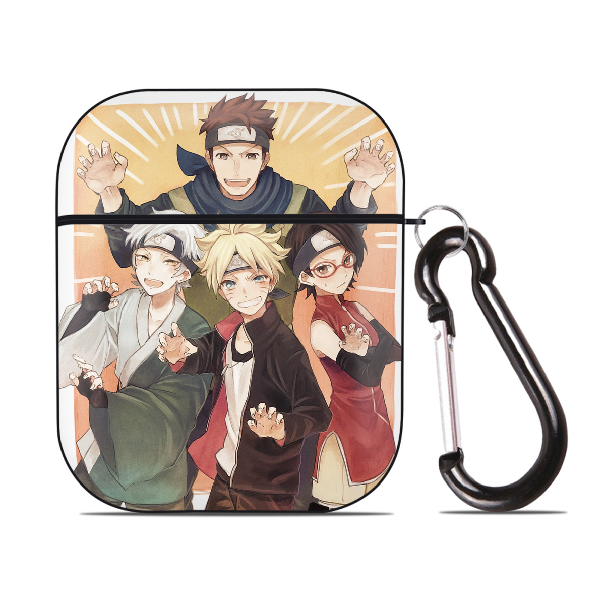 （画像用） NARUTO -ナルト- うちは サラダ Uchiha Sarada AirPods 第2世代保護ケース ハードシェル ブラック 耐衝撃・防指紋・カラビナ付き
