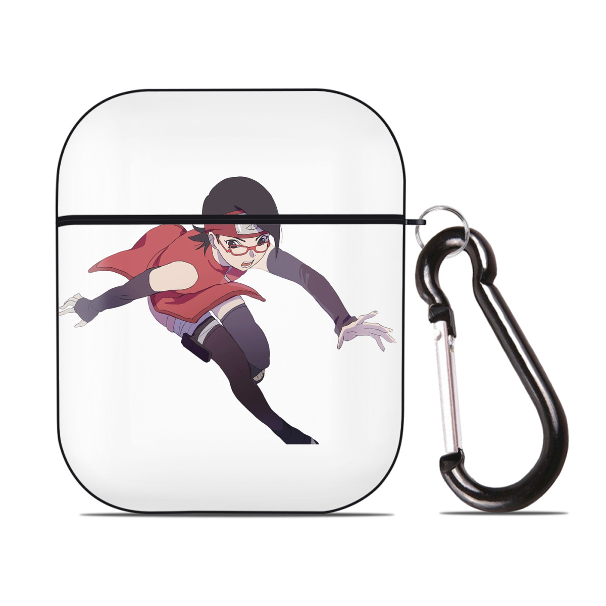 （画像用） NARUTO -ナルト- うちは サラダ Uchiha Sarada AirPods 第2世代保護ケース ハードシェル ブラック 耐衝撃・防指紋・カラビナ付き