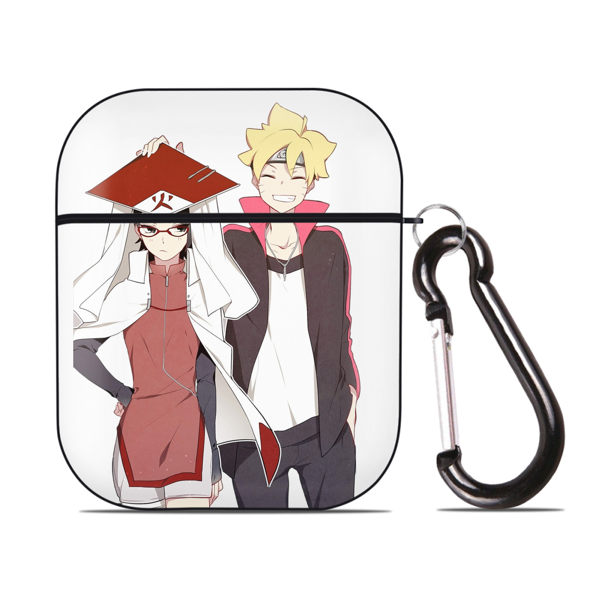 （画像用） NARUTO -ナルト- うちは サラダ Uchiha Sarada AirPods 第2世代保護ケース ハードシェル ブラック 耐衝撃・防指紋・カラビナ付き