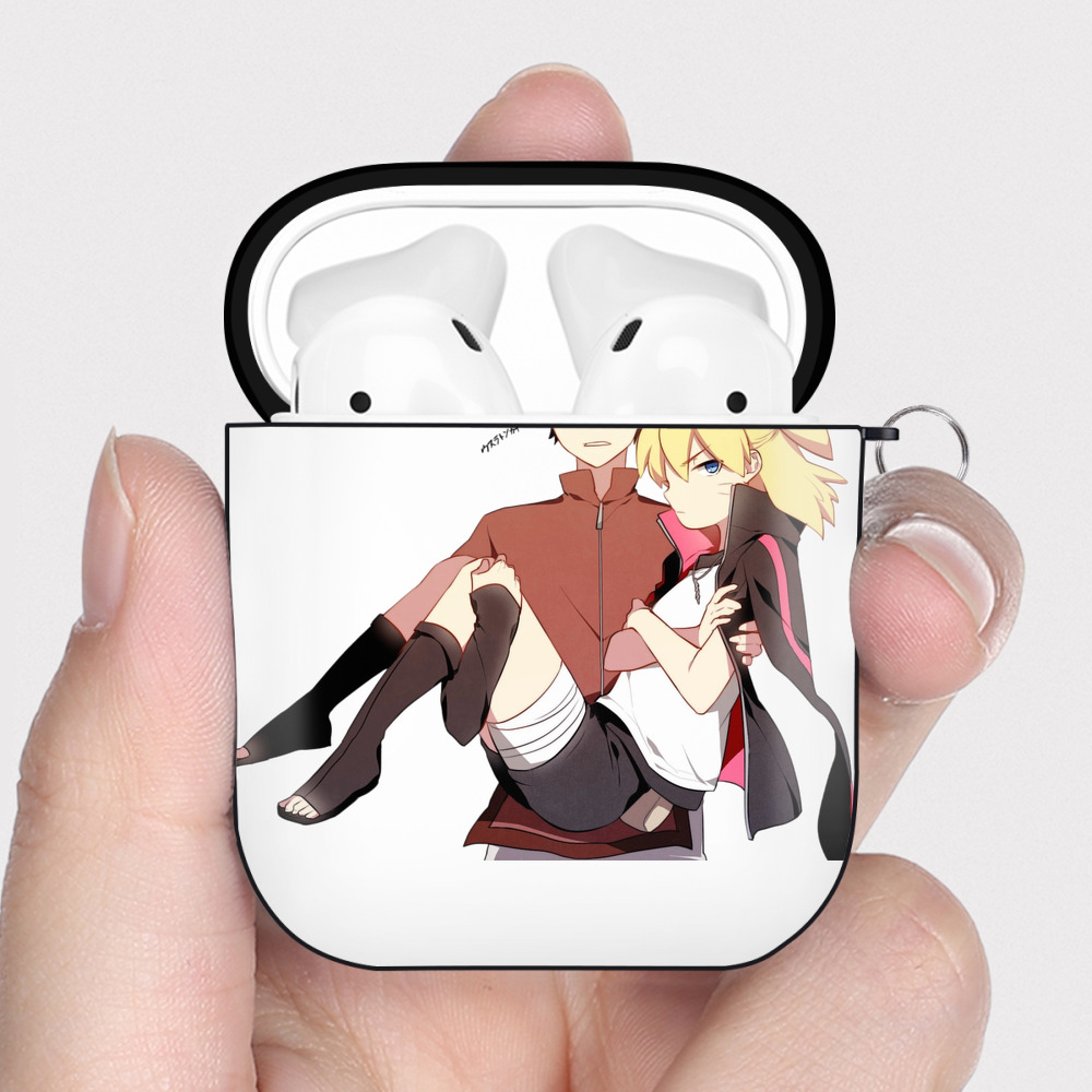 （画像用） NARUTO -ナルト- うちは サラダ Uchiha Sarada AirPods 第2世代保護ケース ハードシェル ブラック 耐衝撃・防指紋・カラビナ付き