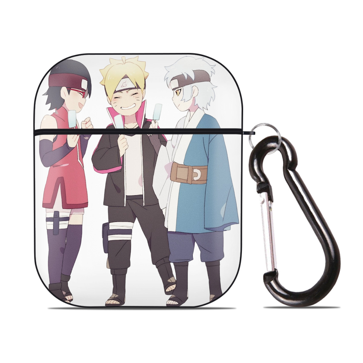 （画像用） NARUTO -ナルト- うちは サラダ Uchiha Sarada AirPods 第2世代保護ケース ハードシェル ブラック 耐衝撃・防指紋・カラビナ付き