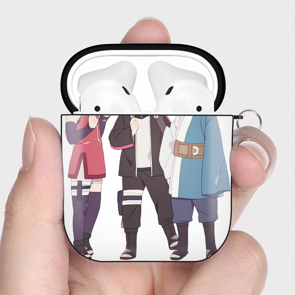 （画像用） NARUTO -ナルト- うちは サラダ Uchiha Sarada AirPods 第2世代保護ケース ハードシェル ブラック 耐衝撃・防指紋・カラビナ付き