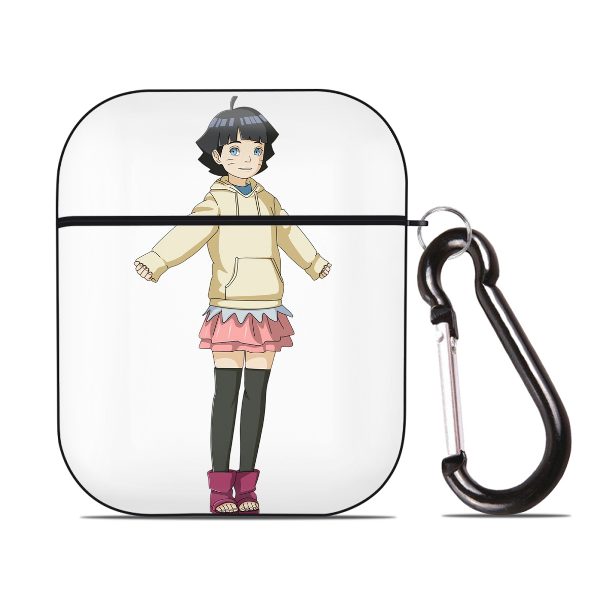 （画像用） NARUTO -ナルト- うずまき ヒマワリ Uzumaki Himawari AirPods 第2世代保護ケース ハードシェル ブラック 耐衝撃・防指紋・カラビナ付き