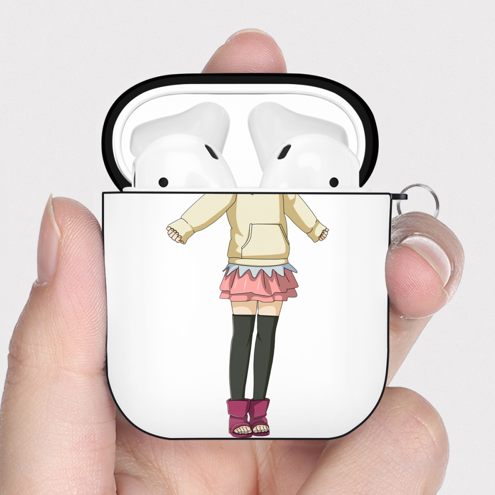 （画像用） NARUTO -ナルト- うずまき ヒマワリ Uzumaki Himawari AirPods 第2世代保護ケース ハードシェル ブラック 耐衝撃・防指紋・カラビナ付き