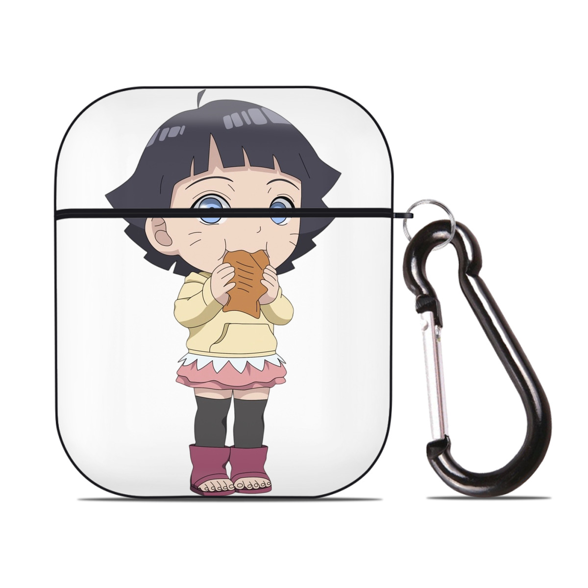 （画像用） NARUTO -ナルト- うずまき ヒマワリ Uzumaki Himawari AirPods 第2世代保護ケース ハードシェル ブラック 耐衝撃・防指紋・カラビナ付き