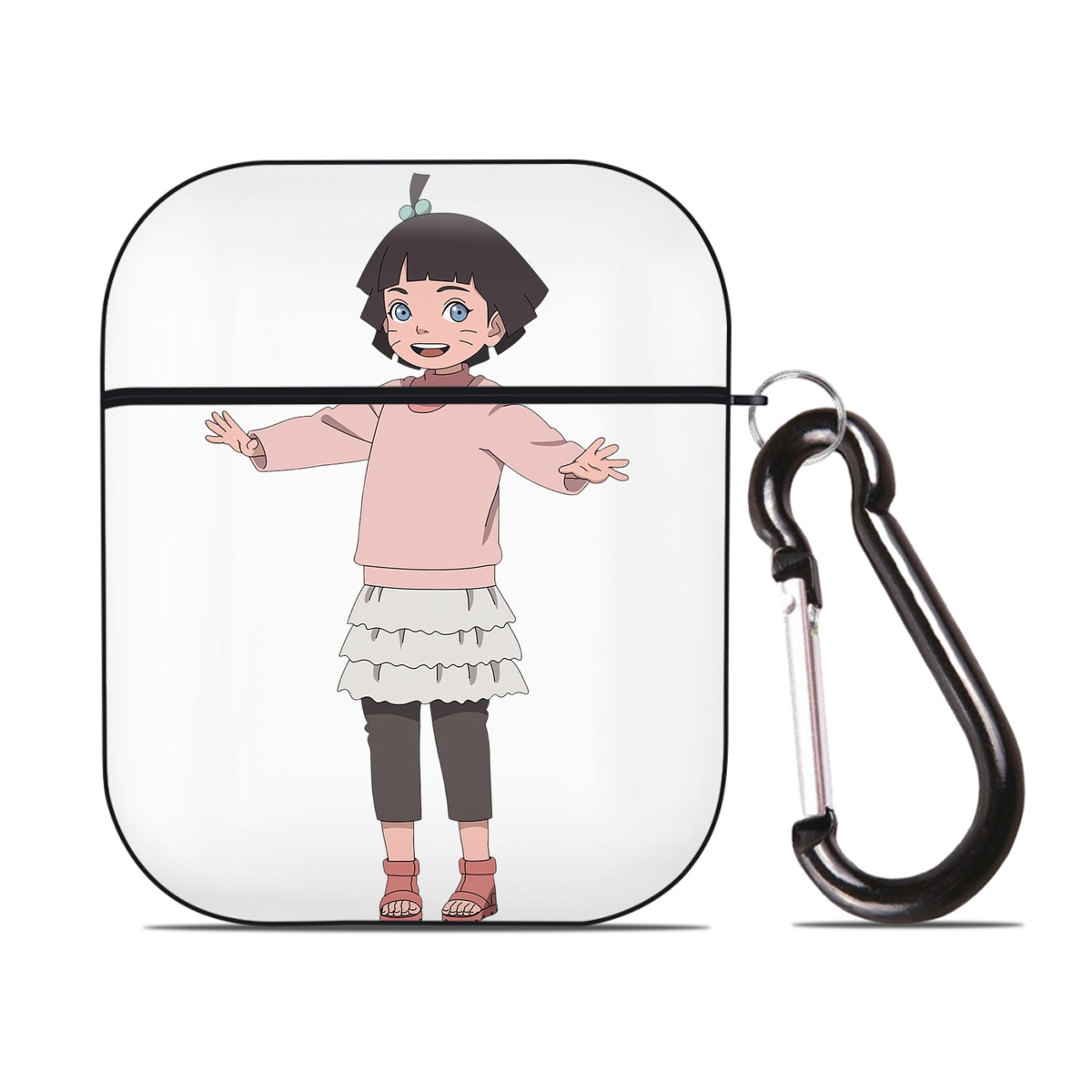 （画像用） NARUTO -ナルト- うずまき ヒマワリ Uzumaki Himawari AirPods 第2世代保護ケース ハードシェル ブラック 耐衝撃・防指紋・カラビナ付き