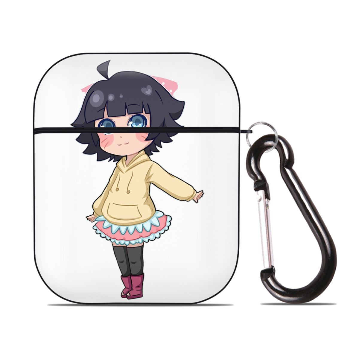 （画像用） NARUTO -ナルト- うずまき ヒマワリ Uzumaki Himawari AirPods 第2世代保護ケース ハードシェル ブラック 耐衝撃・防指紋・カラビナ付き