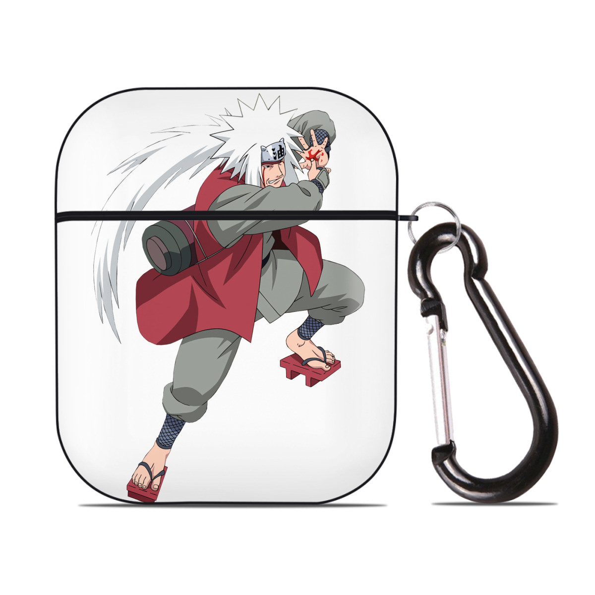 （画像用） NARUTO -ナルト- 自来也（じらいや） Jiraiya AirPods 第2世代保護ケース ハードシェル ブラック 耐衝撃・防指紋・カラビナ付き