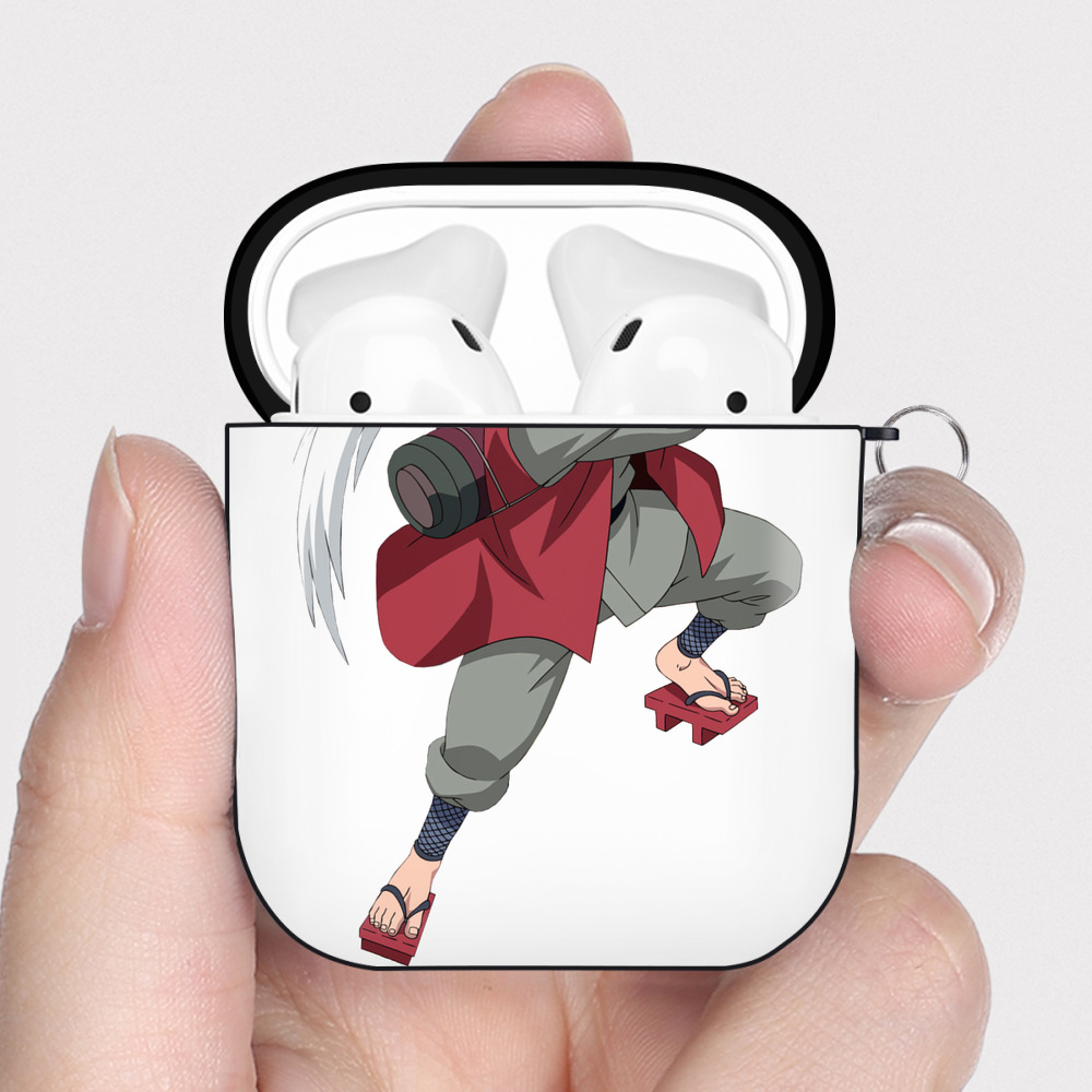 （画像用） NARUTO -ナルト- 自来也（じらいや） Jiraiya AirPods 第2世代保護ケース ハードシェル ブラック 耐衝撃・防指紋・カラビナ付き