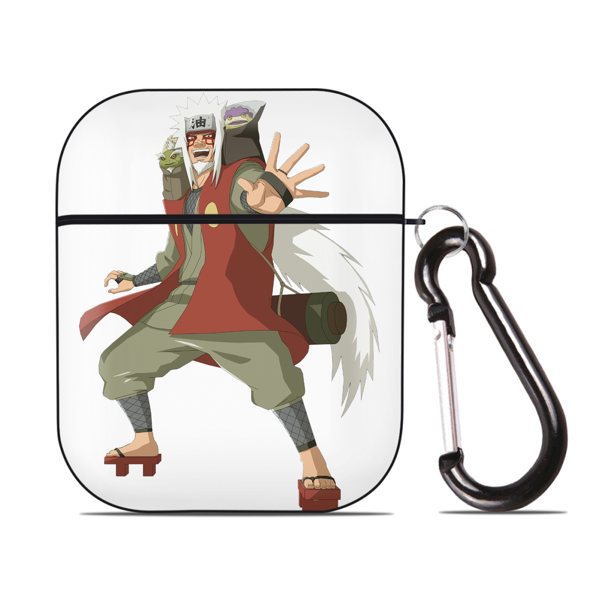 （画像用） NARUTO -ナルト- 自来也（じらいや） Jiraiya AirPods 第2世代保護ケース ハードシェル ブラック 耐衝撃・防指紋・カラビナ付き