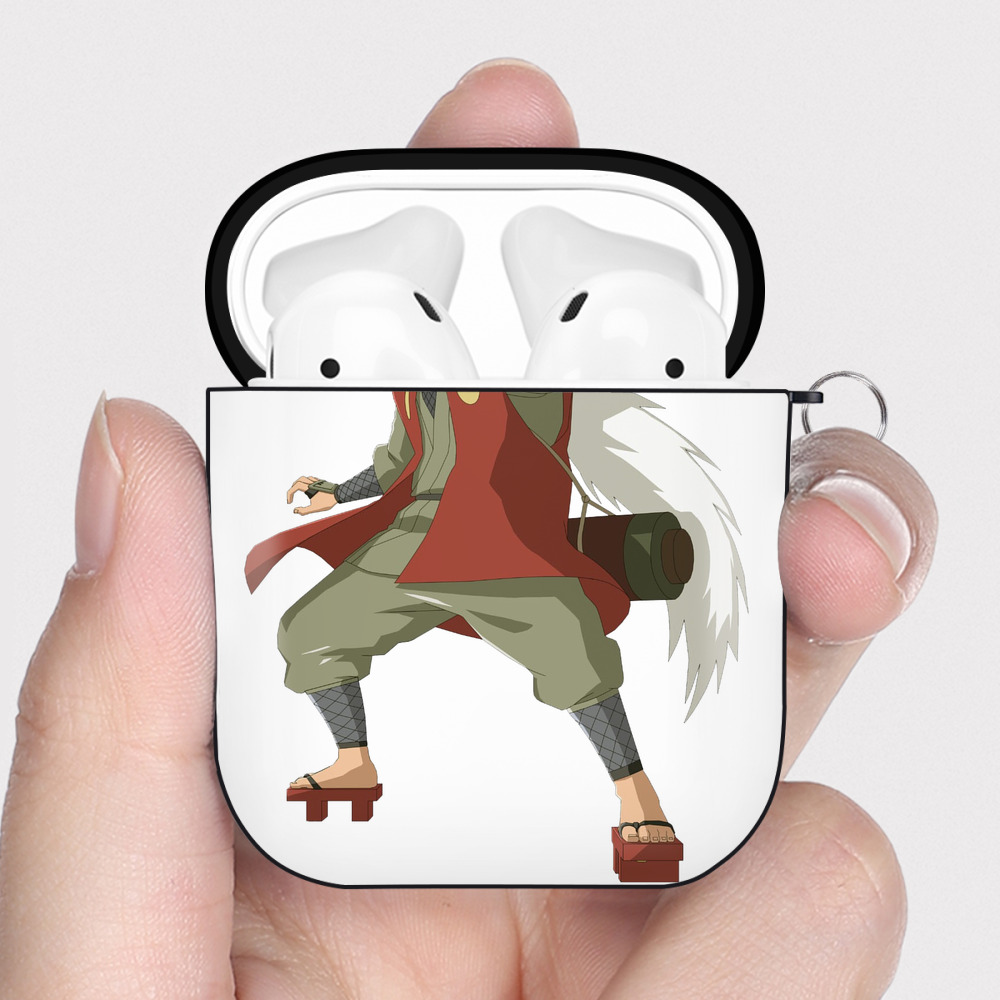 （画像用） NARUTO -ナルト- 自来也（じらいや） Jiraiya AirPods 第2世代保護ケース ハードシェル ブラック 耐衝撃・防指紋・カラビナ付き
