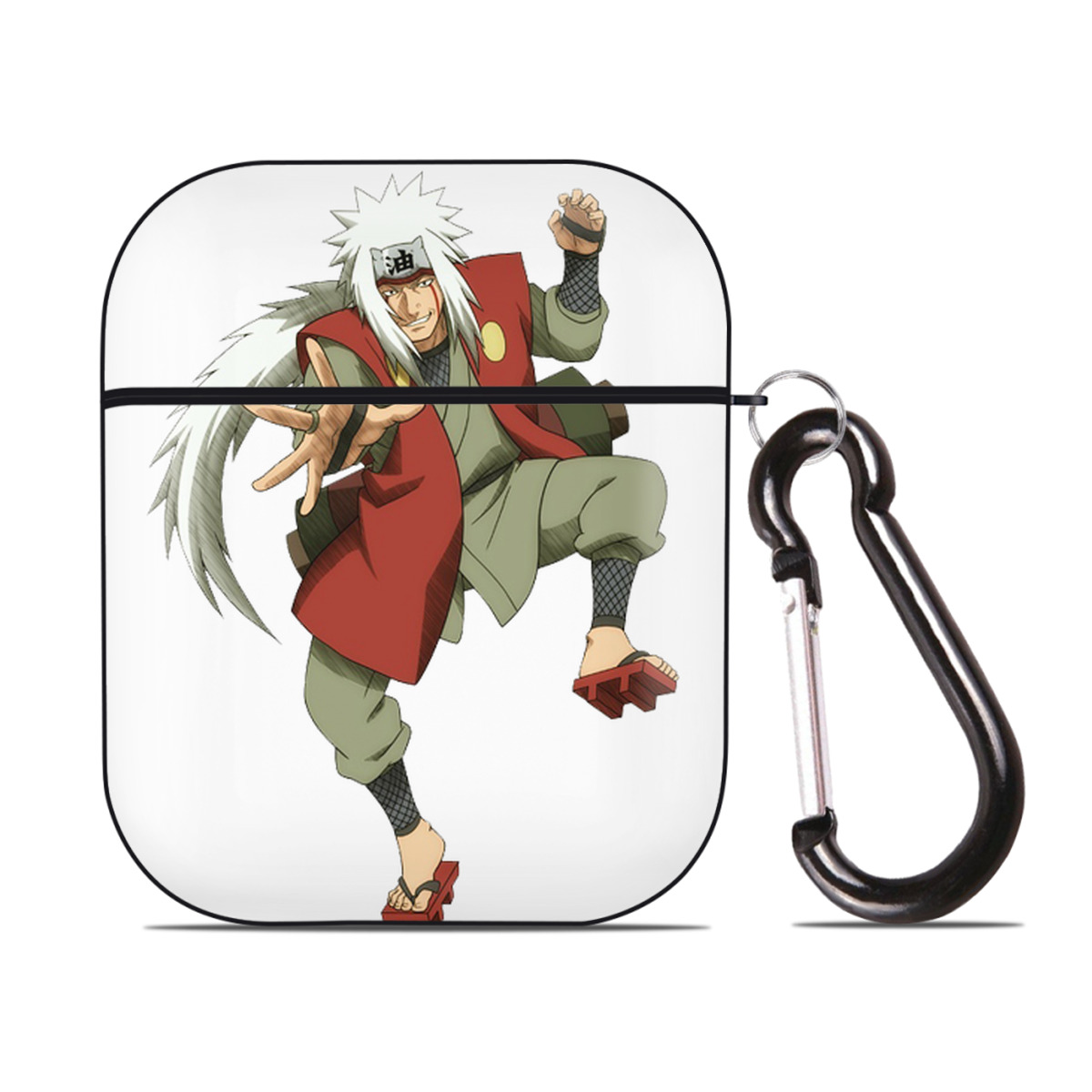 （画像用） NARUTO -ナルト- 自来也（じらいや） Jiraiya AirPods 第2世代保護ケース ハードシェル ブラック 耐衝撃・防指紋・カラビナ付き