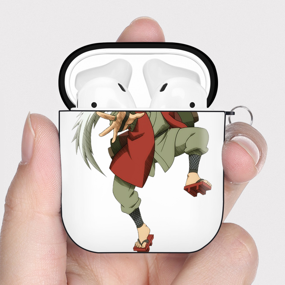 （画像用） NARUTO -ナルト- 自来也（じらいや） Jiraiya AirPods 第2世代保護ケース ハードシェル ブラック 耐衝撃・防指紋・カラビナ付き