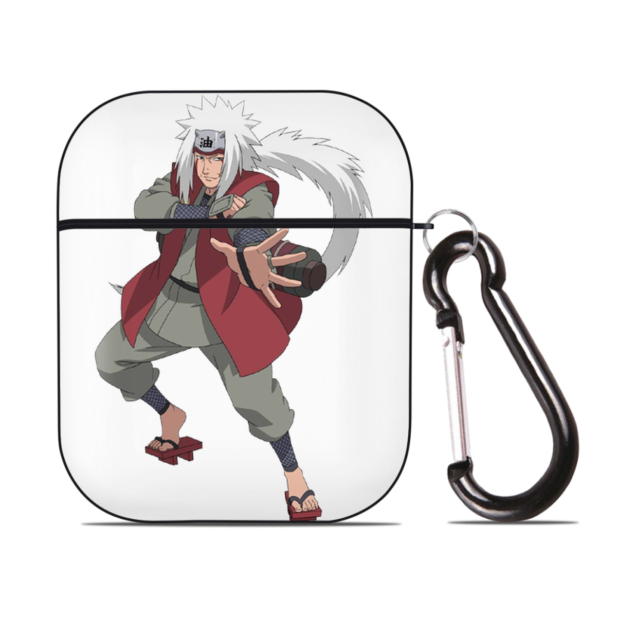 （画像用） NARUTO -ナルト- 自来也（じらいや） Jiraiya AirPods 第2世代保護ケース ハードシェル ブラック 耐衝撃・防指紋・カラビナ付き