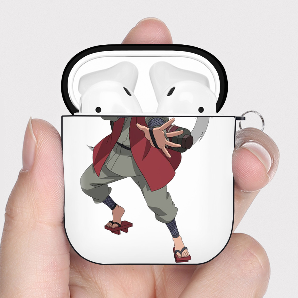 （画像用） NARUTO -ナルト- 自来也（じらいや） Jiraiya AirPods 第2世代保護ケース ハードシェル ブラック 耐衝撃・防指紋・カラビナ付き
