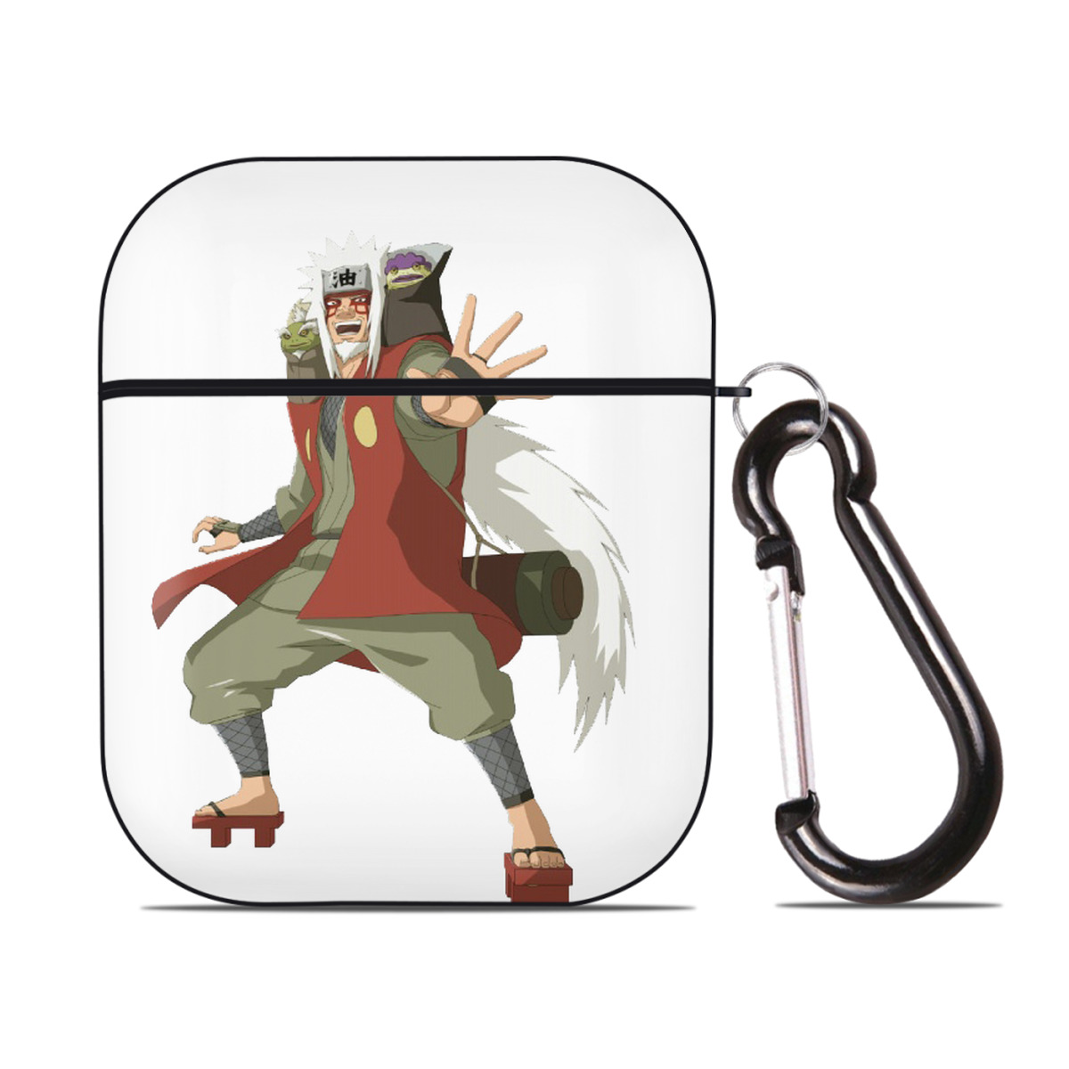 （画像用） NARUTO -ナルト- 自来也（じらいや） Jiraiya AirPods 第2世代保護ケース ハードシェル ブラック 耐衝撃・防指紋・カラビナ付き