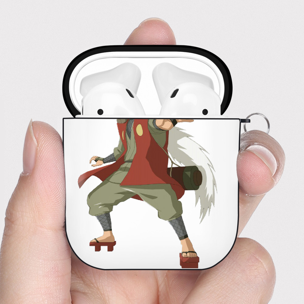 （画像用） NARUTO -ナルト- 自来也（じらいや） Jiraiya AirPods 第2世代保護ケース ハードシェル ブラック 耐衝撃・防指紋・カラビナ付き